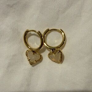 Kendra Scott Gold Heart Huggie Earrings with Cream Stone